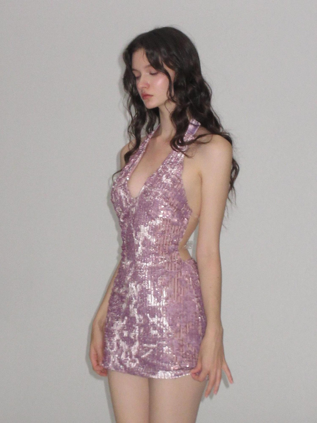 AE30 Saint Shimmering Sequin Velvet V-neck Open Back Women&
