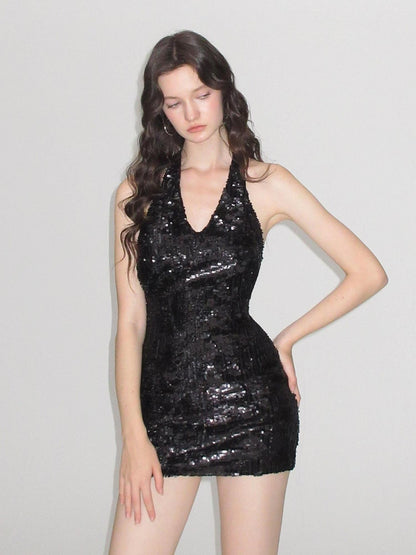 AE30 Saint Shimmering Sequin Velvet V-neck Open Back Women&