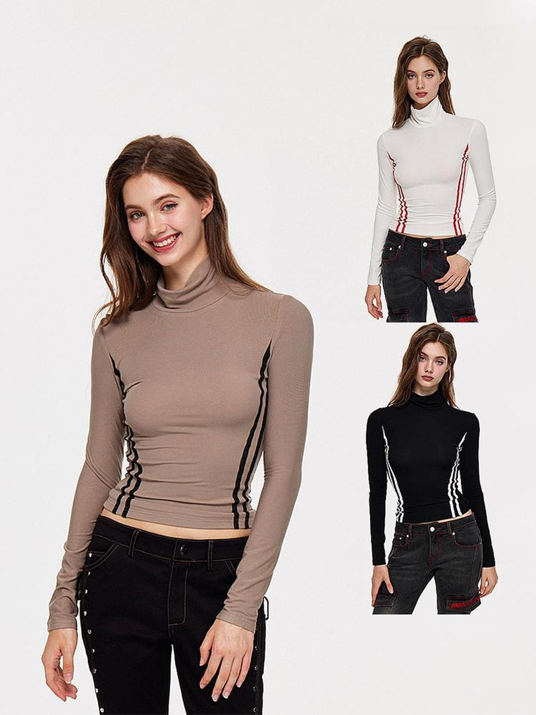 AE30 Saint Slim Fit Half Turtleneck Color Block Women&