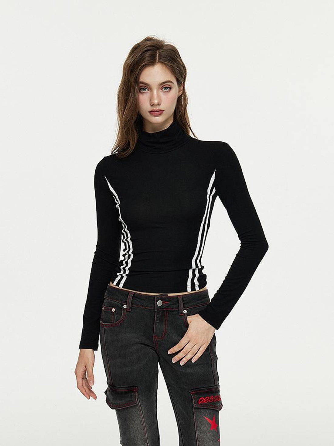 AE30 Saint Slim Fit Half Turtleneck Color Block Women&