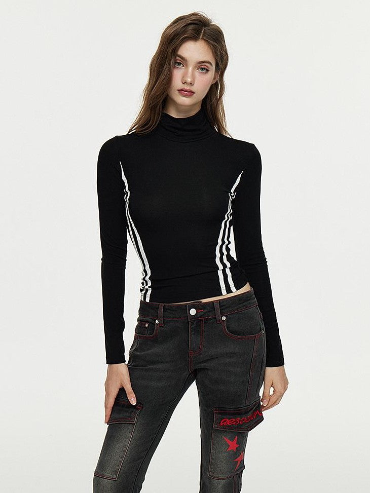 AE30 Saint Slim Fit Half Turtleneck Color Block Women&