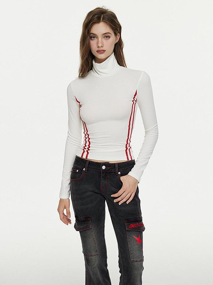 AE30 Saint Slim Fit Half Turtleneck Color Block Women&