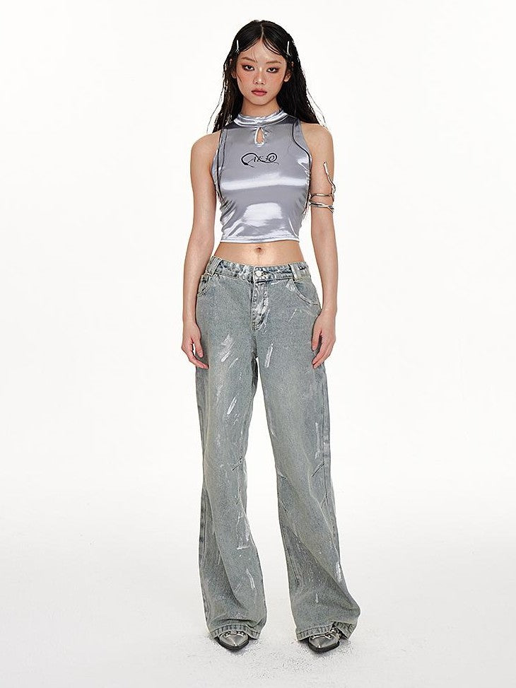AE30 Saint Snake Print Satin Round Neck Zip Women&