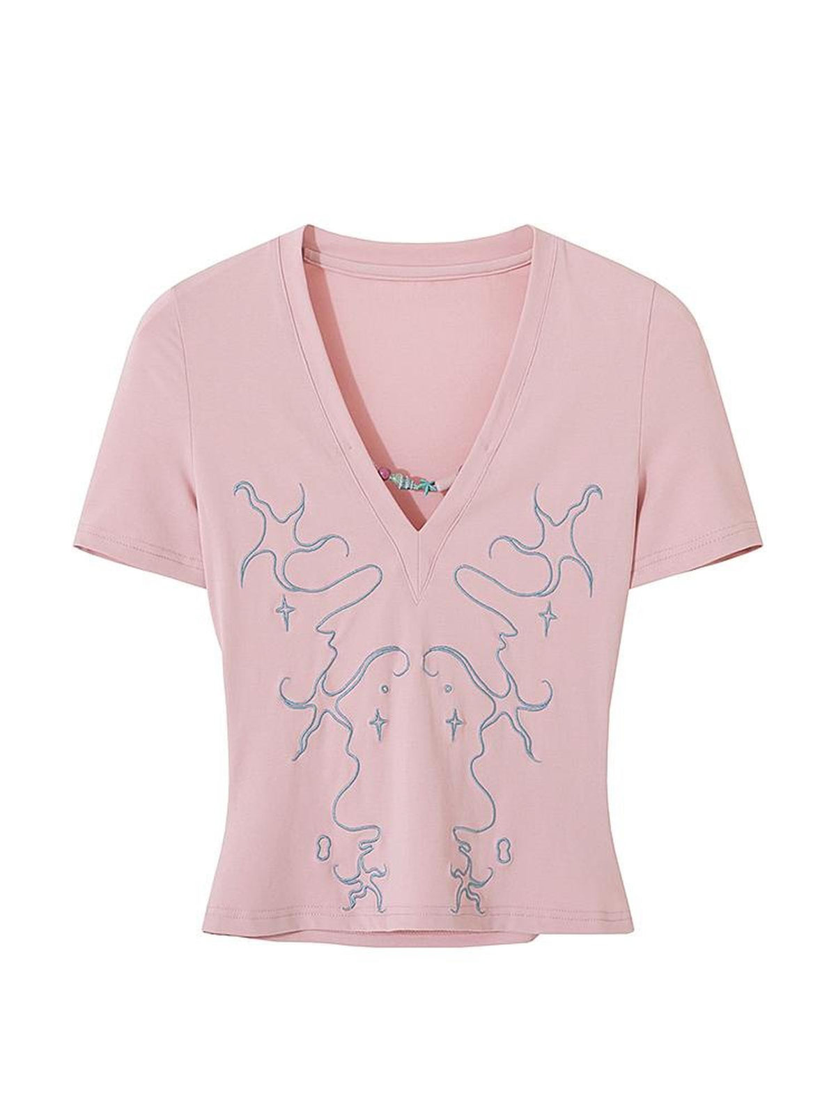 AE30 Saint Starfish Contrast Embroidery Beaded V-neck Slim Fit Women&