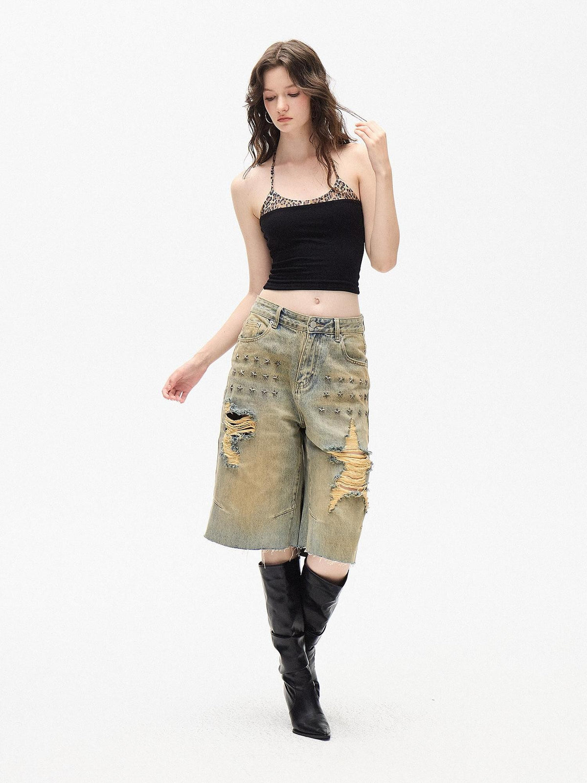 AE30 Saint Studded Star Distressed Loose Fit Women&