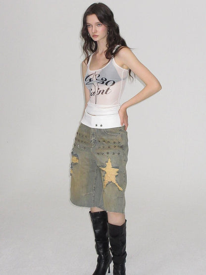 AE30 Saint Studded Star Distressed Loose Fit Women&