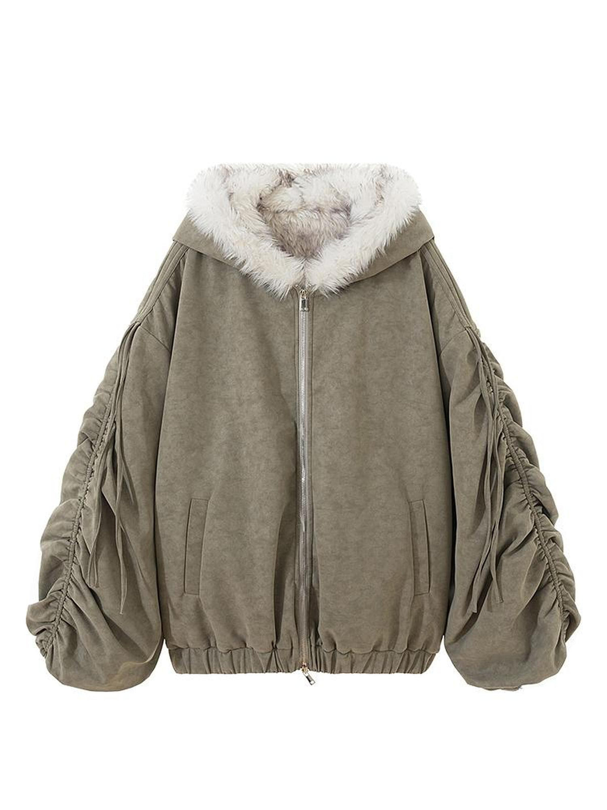 AE30 Saint Vintage Double Sided Lace Up Spliced Hooded Women&