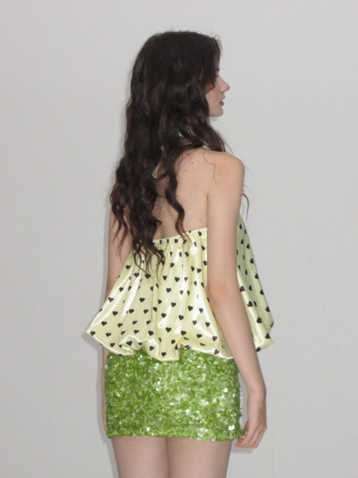 AE30 Saint Yellow Heart Polka Dot Print Tie Loose Women&