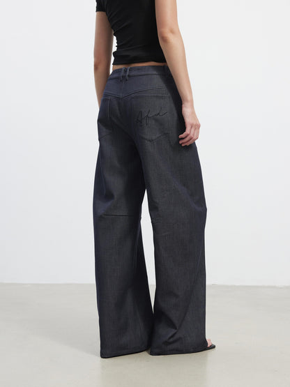 AFTADAWN 3D Tailored Natural Waist Wide Leg Casual Women Pockets Mohair Blend Pants