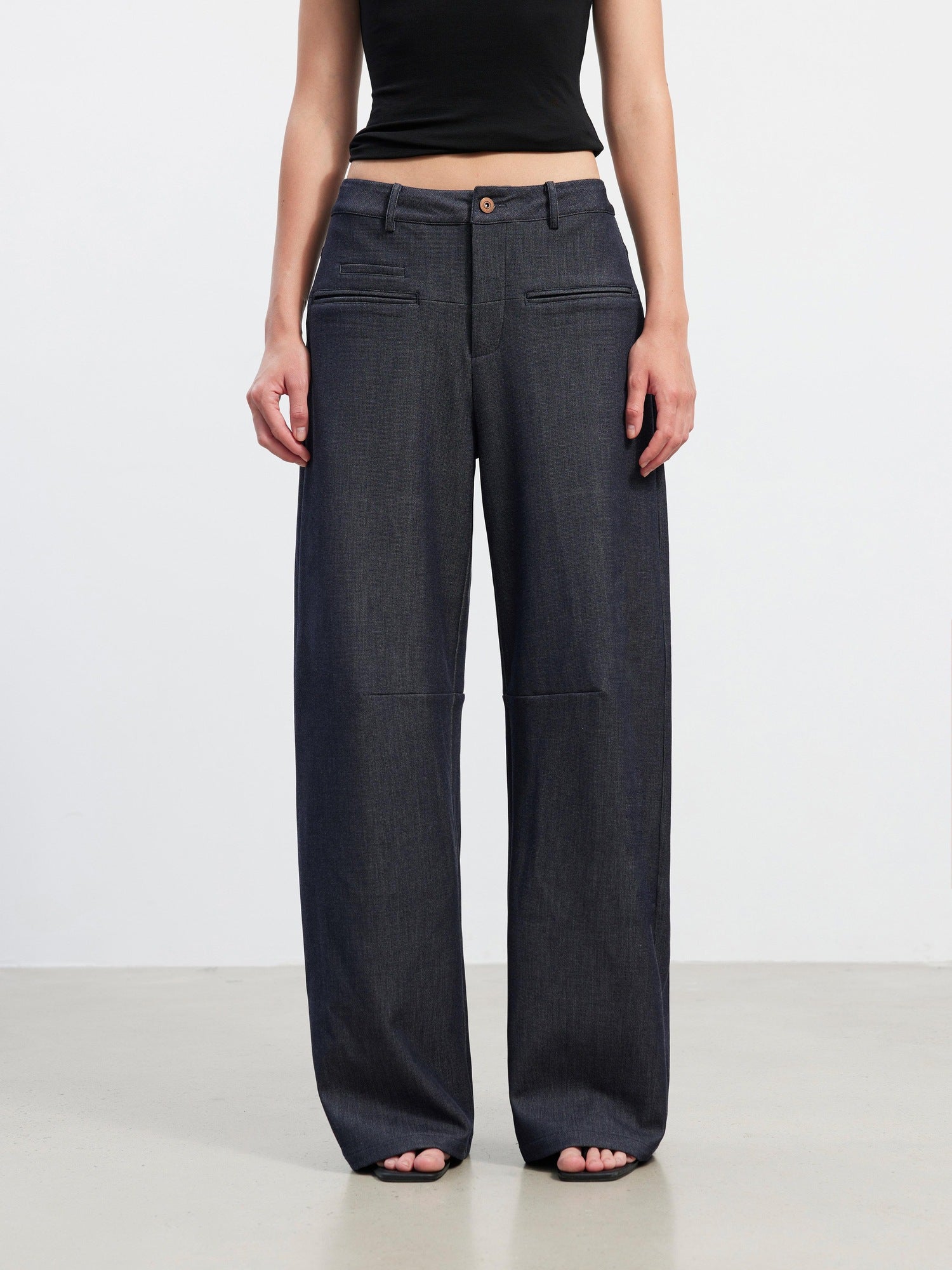 AFTADAWN 3D Tailored Natural Waist Wide Leg Casual Women Pockets Mohair Blend Pants