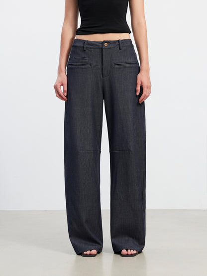 AFTADAWN 3D Tailored Natural Waist Wide Leg Casual Women Pockets Mohair Blend Pants