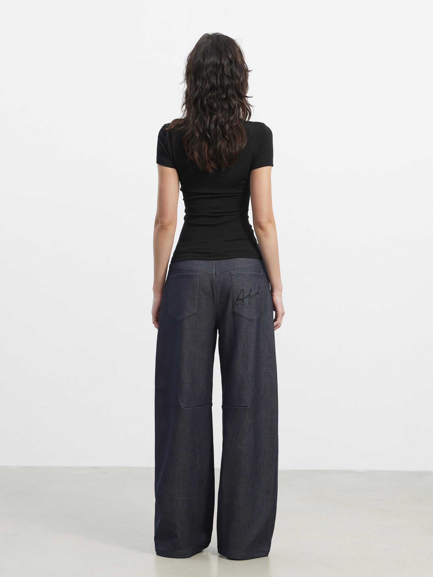 AFTADAWN 3D Tailored Natural Waist Wide Leg Casual Women Pockets Mohair Blend Pants