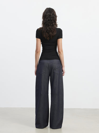 AFTADAWN 3D Tailored Natural Waist Wide Leg Casual Women Pockets Mohair Blend Pants