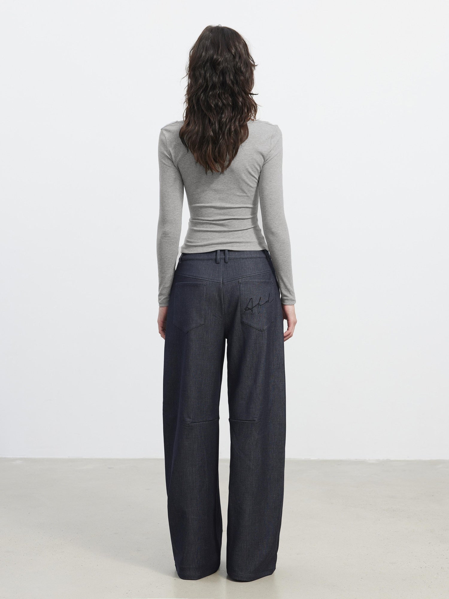 AFTADAWN 3D Tailored Natural Waist Wide Leg Casual Women Pockets Mohair Blend Pants