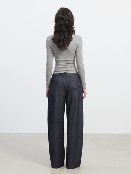 AFTADAWN 3D Tailored Natural Waist Wide Leg Casual Women Pockets Mohair Blend Pants