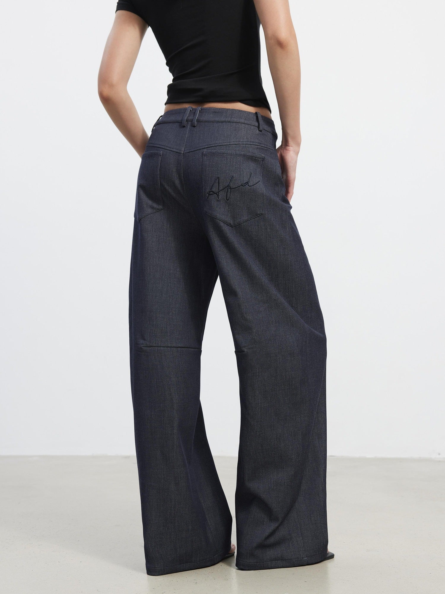 AFTADAWN 3D Tailored Natural Waist Wide Leg Casual Women Pockets Mohair Blend Pants