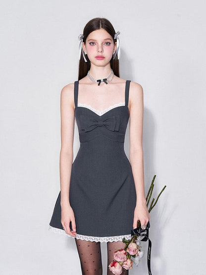 AFTADAWN 3d Bow V-neck Cinched Waist Aline Wide Strap Women&