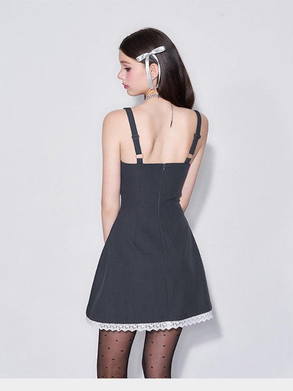 AFTADAWN 3d Bow V-neck Cinched Waist Aline Wide Strap Women&