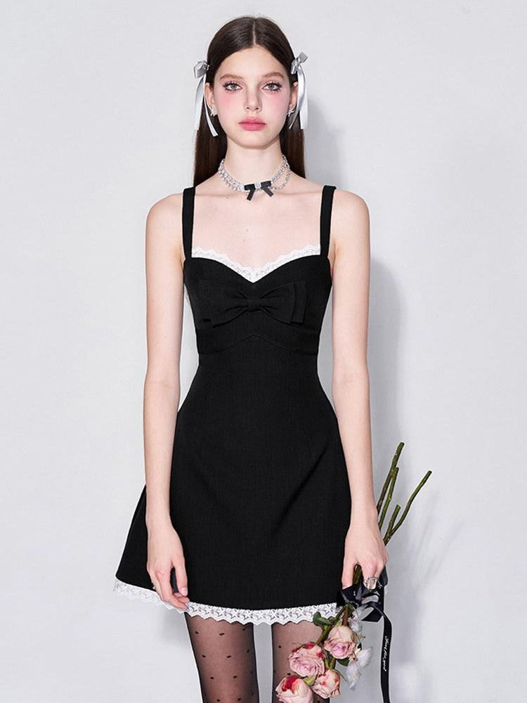 AFTADAWN 3d Bow V-neck Cinched Waist Aline Wide Strap Women&