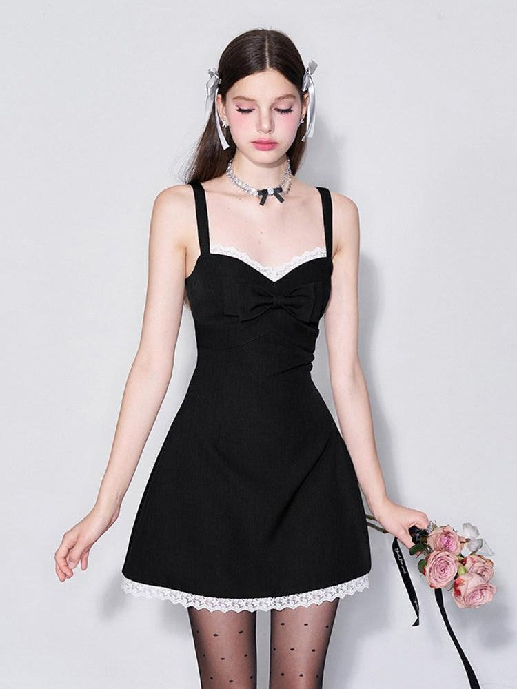 AFTADAWN 3d Bow V-neck Cinched Waist Aline Wide Strap Women&