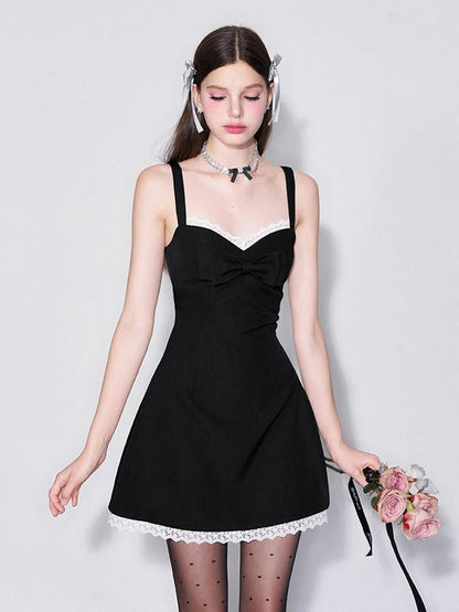 AFTADAWN 3d Bow V-neck Cinched Waist Aline Wide Strap Women&