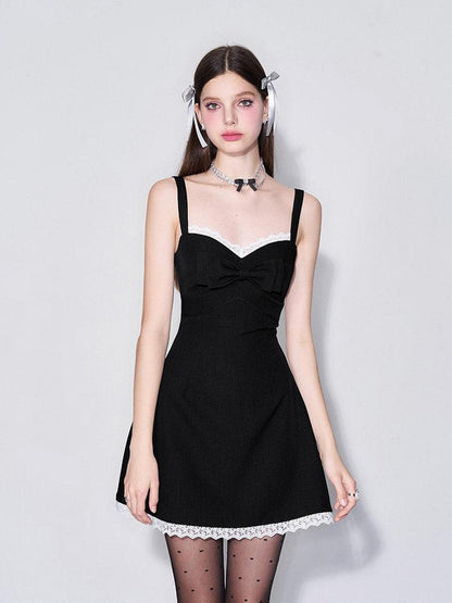 AFTADAWN 3d Bow V-neck Cinched Waist Aline Wide Strap Women&