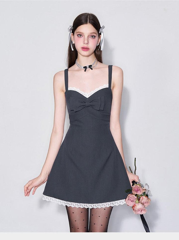 AFTADAWN 3d Bow V-neck Cinched Waist Aline Wide Strap Women&