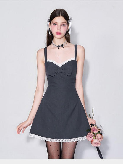 AFTADAWN 3d Bow V-neck Cinched Waist Aline Wide Strap Women&