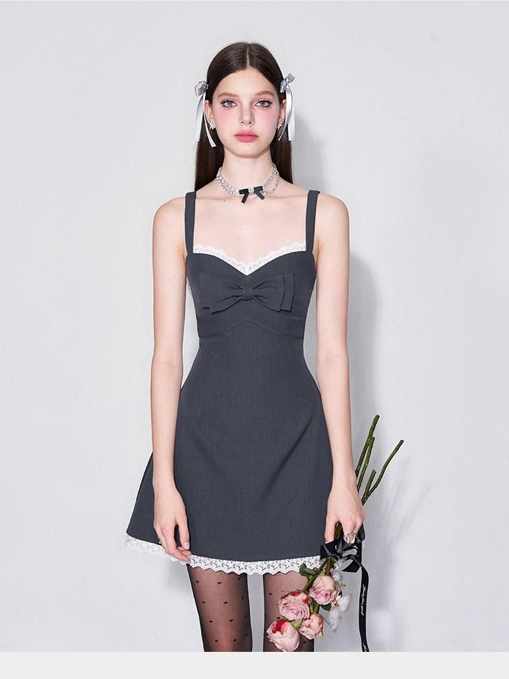 AFTADAWN 3d Bow V-neck Cinched Waist Aline Wide Strap Women&