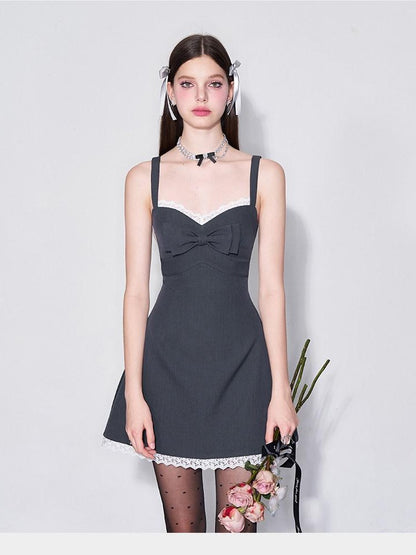 AFTADAWN 3d Bow V-neck Cinched Waist Aline Wide Strap Women&