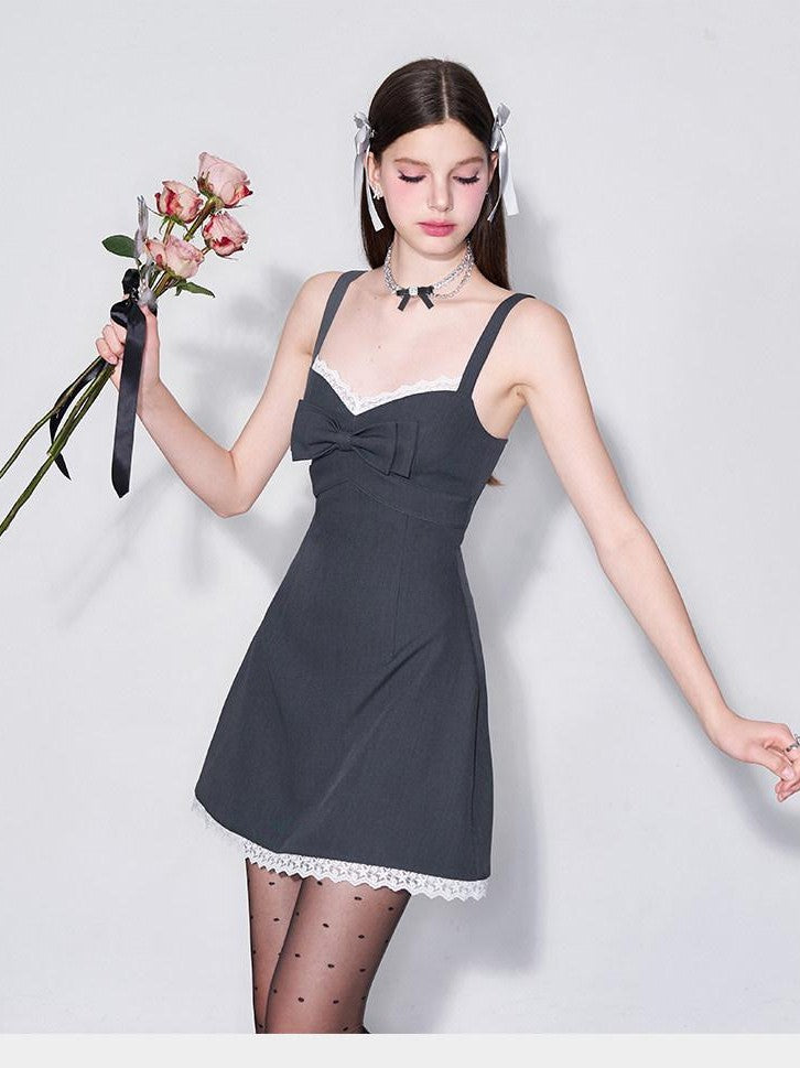 AFTADAWN 3d Bow V-neck Cinched Waist Aline Wide Strap Women&