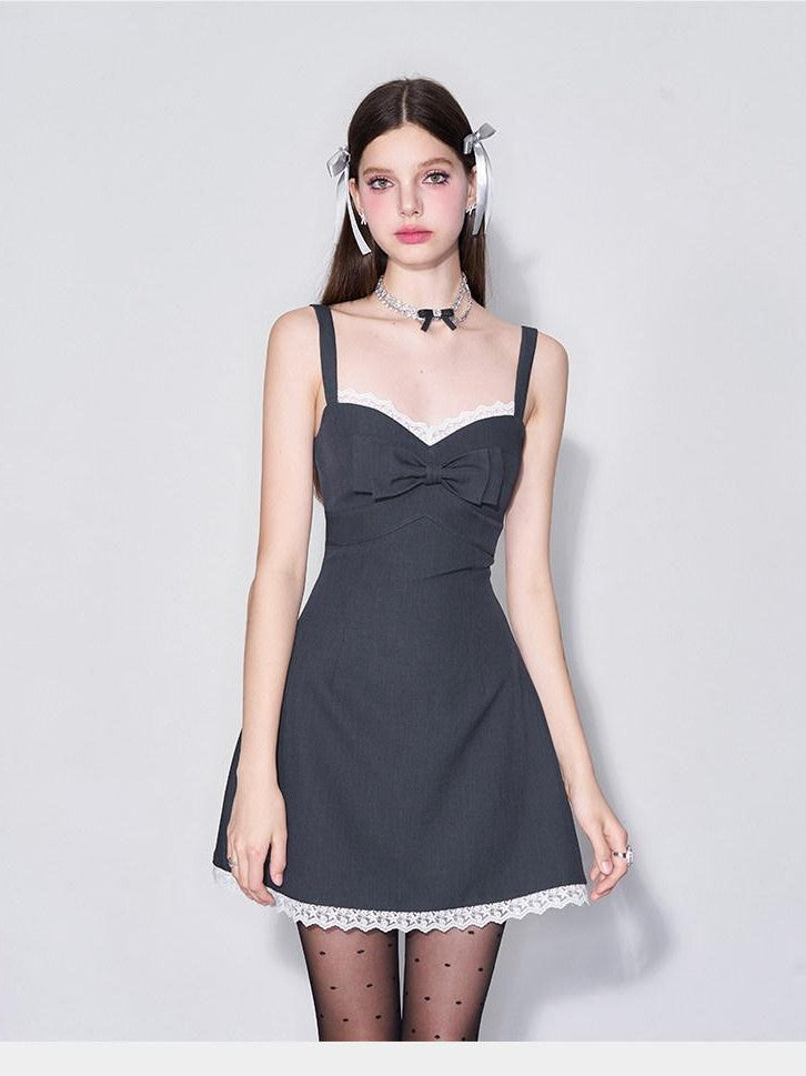 AFTADAWN 3d Bow V-neck Cinched Waist Aline Wide Strap Women&