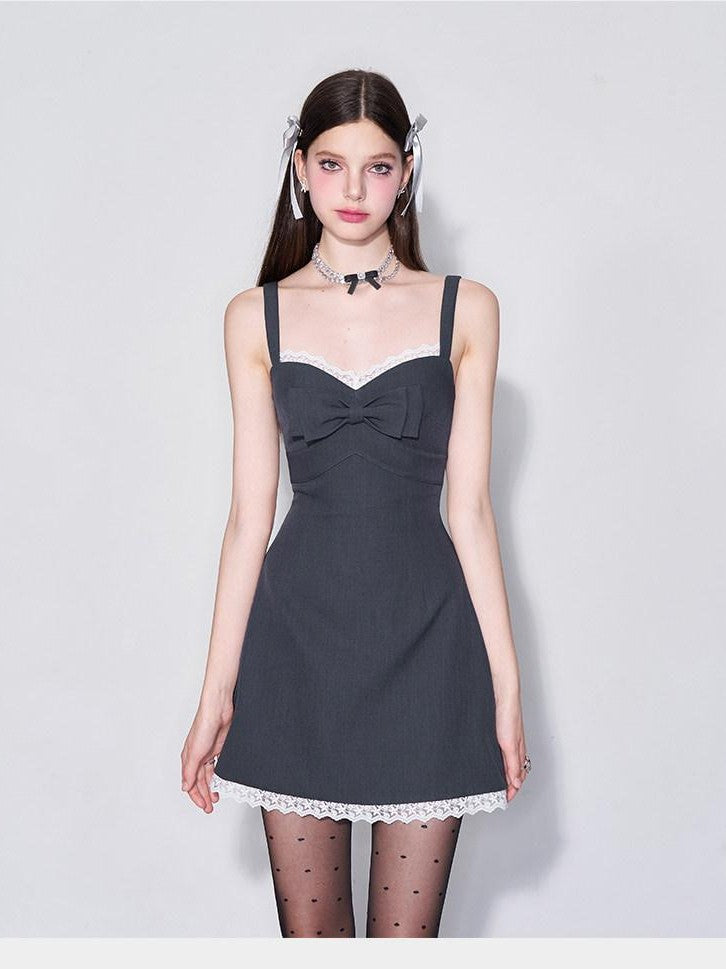 AFTADAWN 3d Bow V-neck Cinched Waist Aline Wide Strap Women&