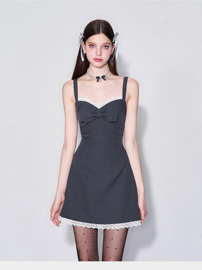 AFTADAWN 3d Bow V-neck Cinched Waist Aline Wide Strap Women&
