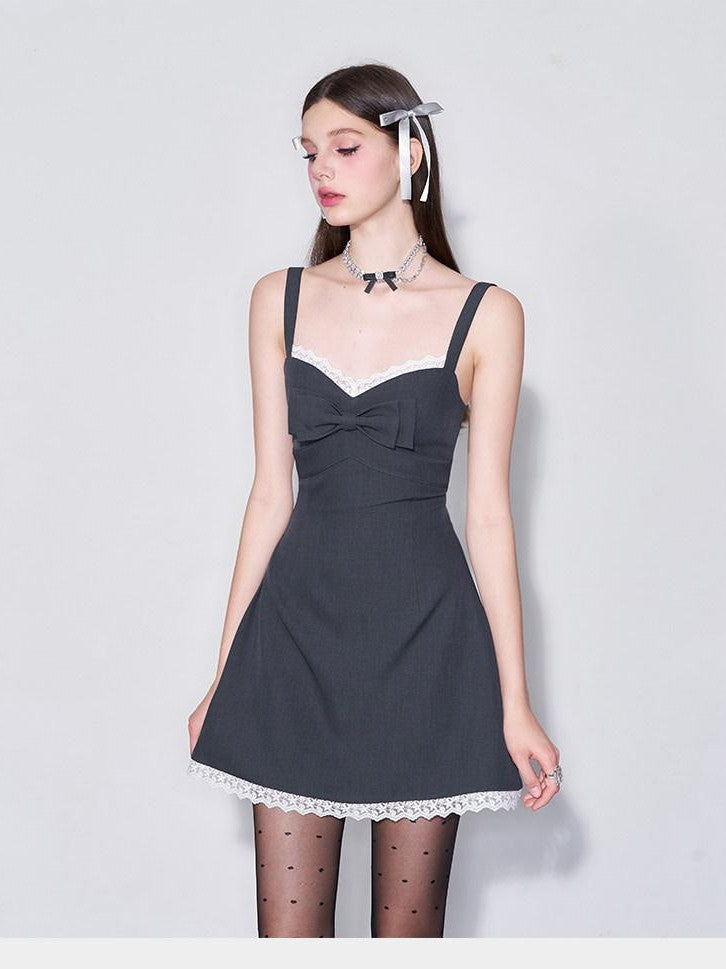 AFTADAWN 3d Bow V-neck Cinched Waist Aline Wide Strap Women&
