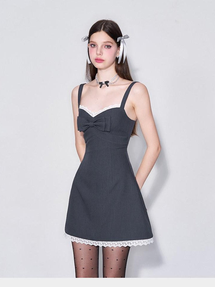 AFTADAWN 3d Bow V-neck Cinched Waist Aline Wide Strap Women&