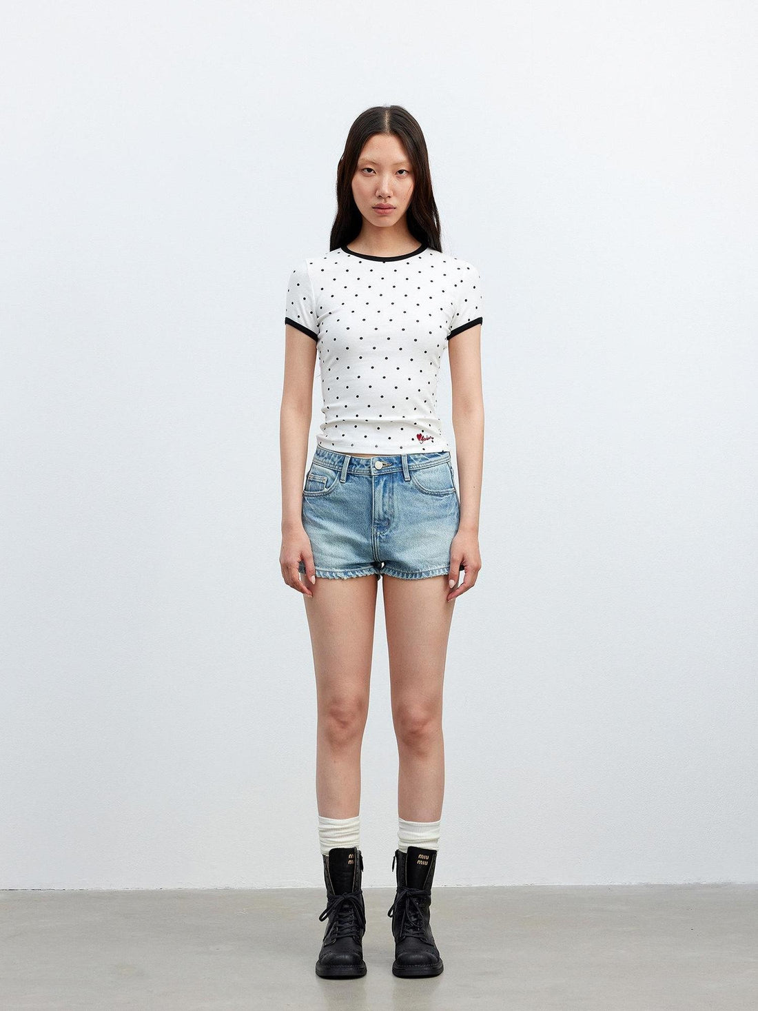 AFTADAWN 3d Contrast Polka Dot Embroidered Slim Women&