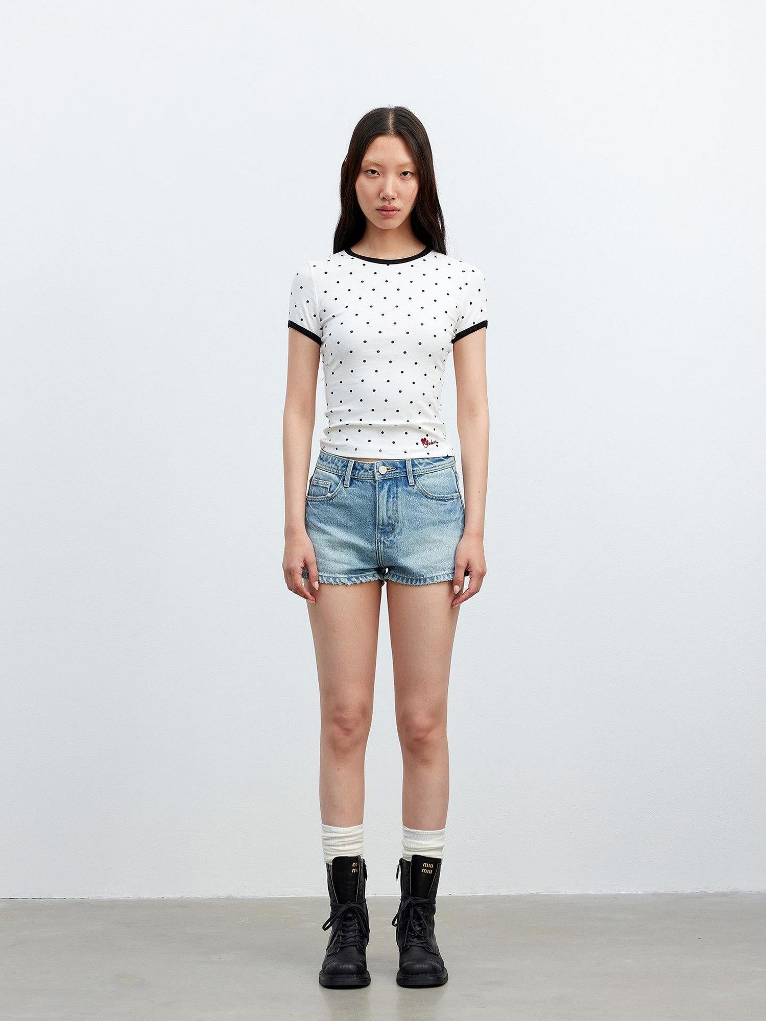 AFTADAWN 3d Contrast Polka Dot Embroidered Slim Women&