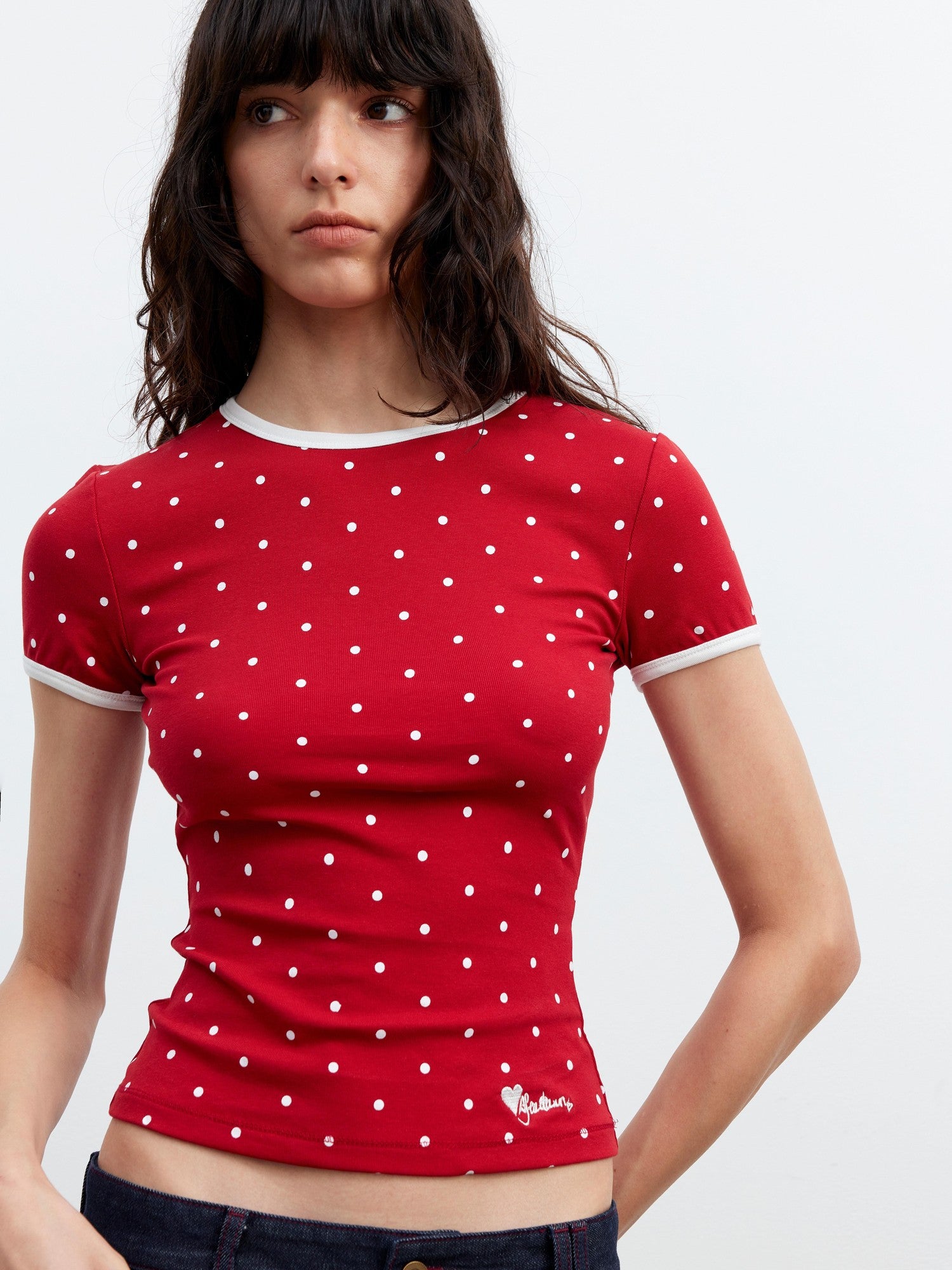 AFTADAWN 3d Contrast Polka Dot Embroidered Slim Women&