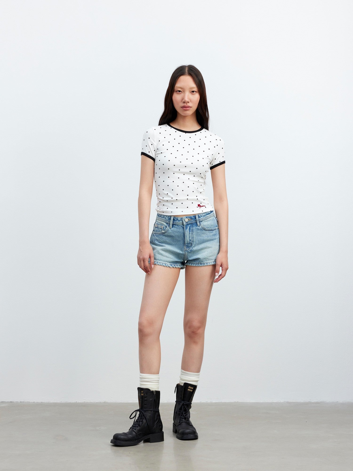 AFTADAWN 3d Contrast Polka Dot Embroidered Slim Women&