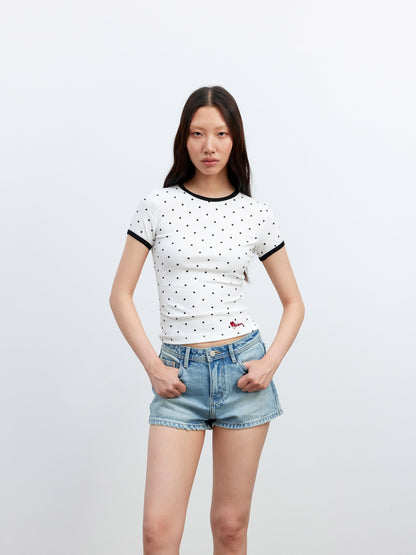 AFTADAWN 3d Contrast Polka Dot Embroidered Slim Women&