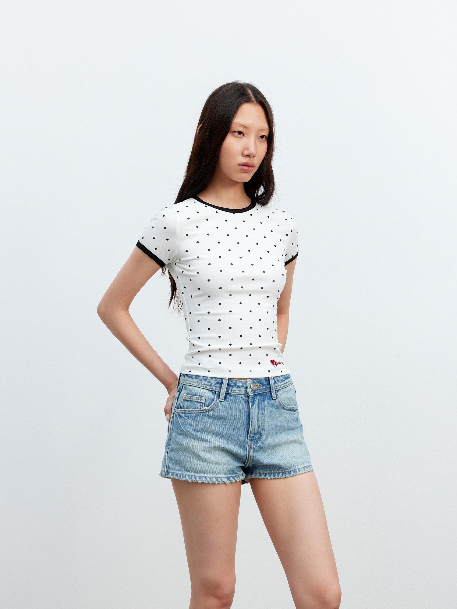 AFTADAWN 3d Contrast Polka Dot Embroidered Slim Women&