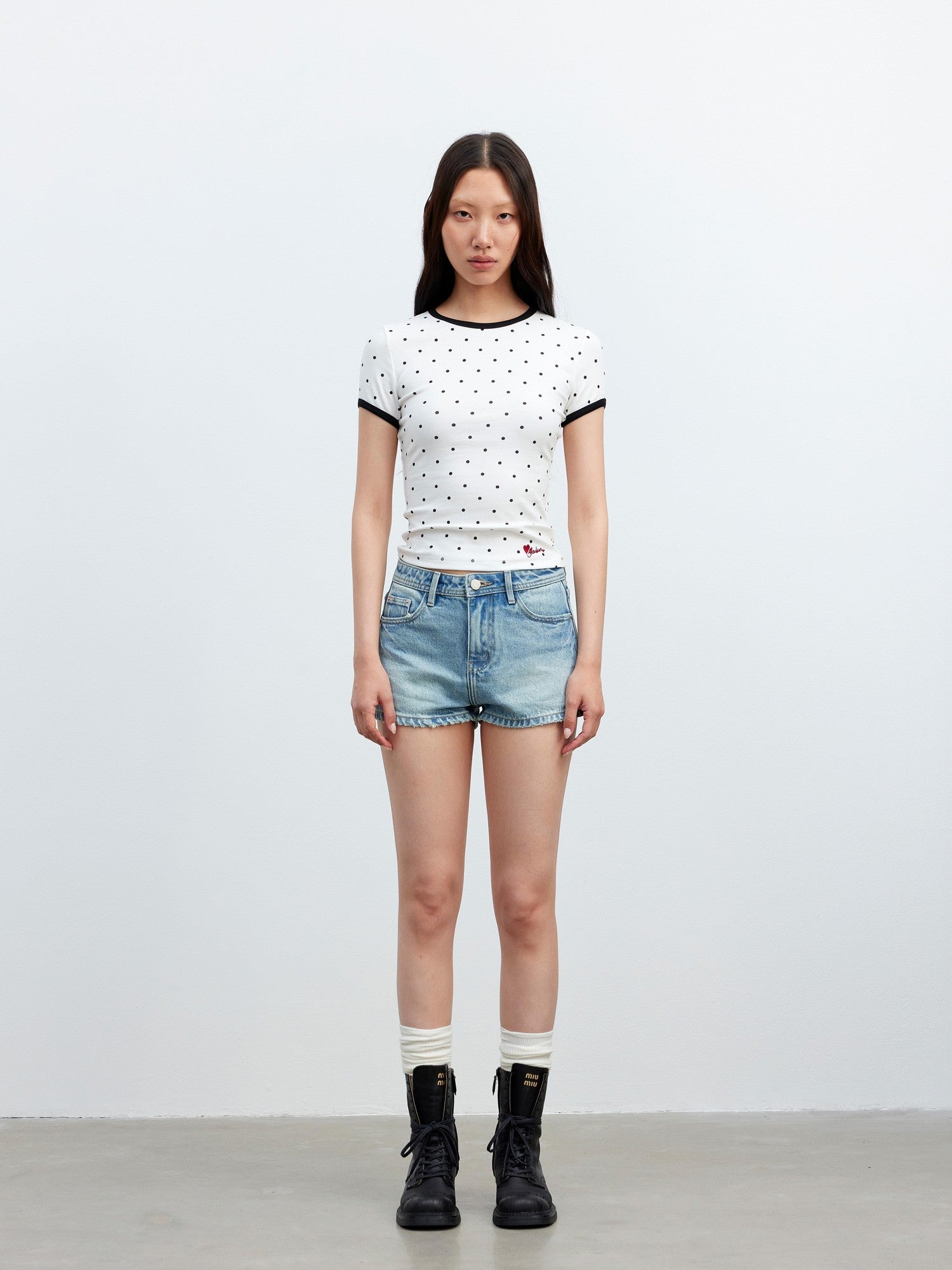 AFTADAWN 3d Contrast Polka Dot Embroidered Slim Women&