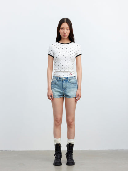 AFTADAWN 3d Contrast Polka Dot Embroidered Slim Women&