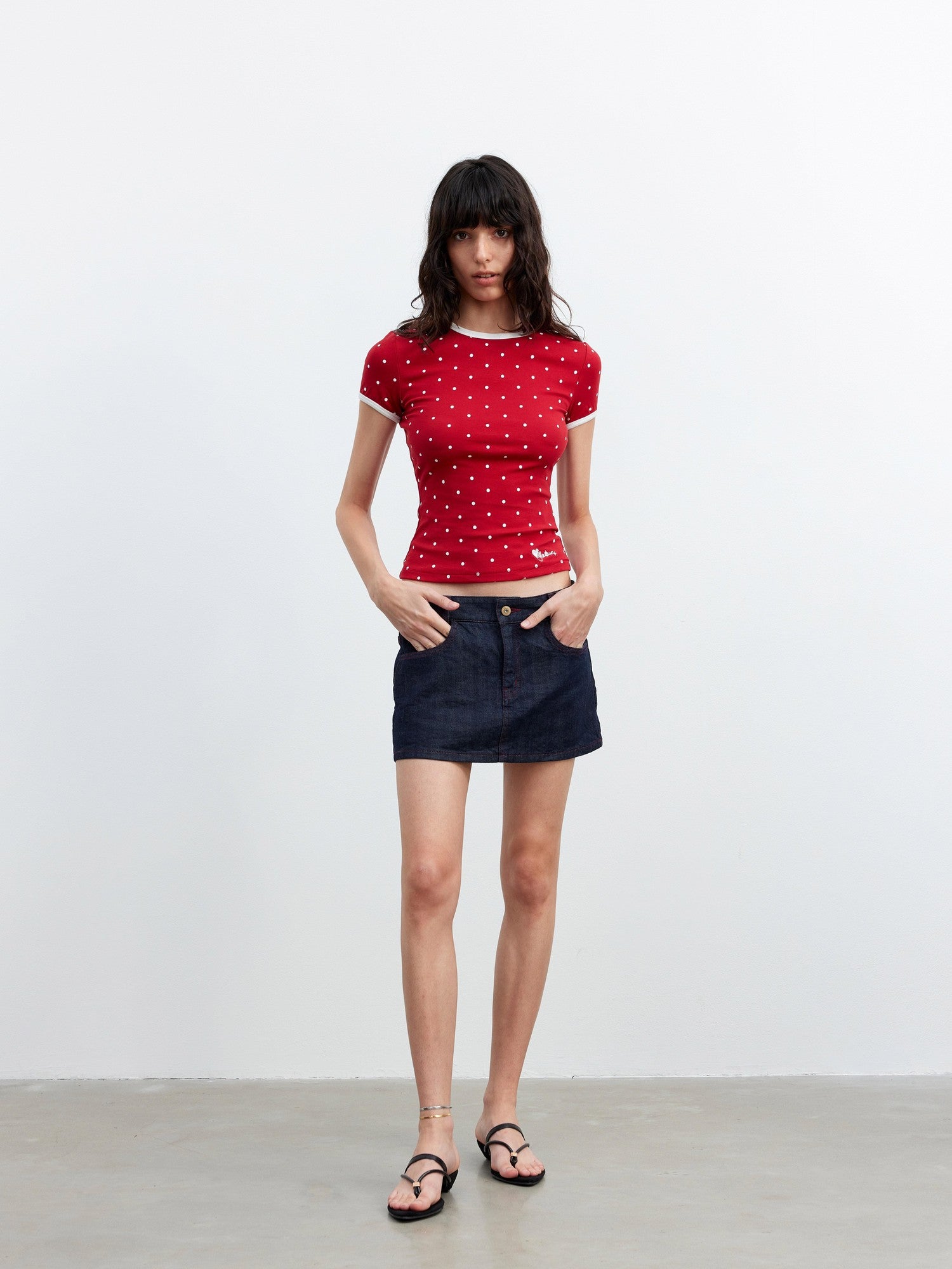 AFTADAWN 3d Contrast Polka Dot Embroidered Slim Women&