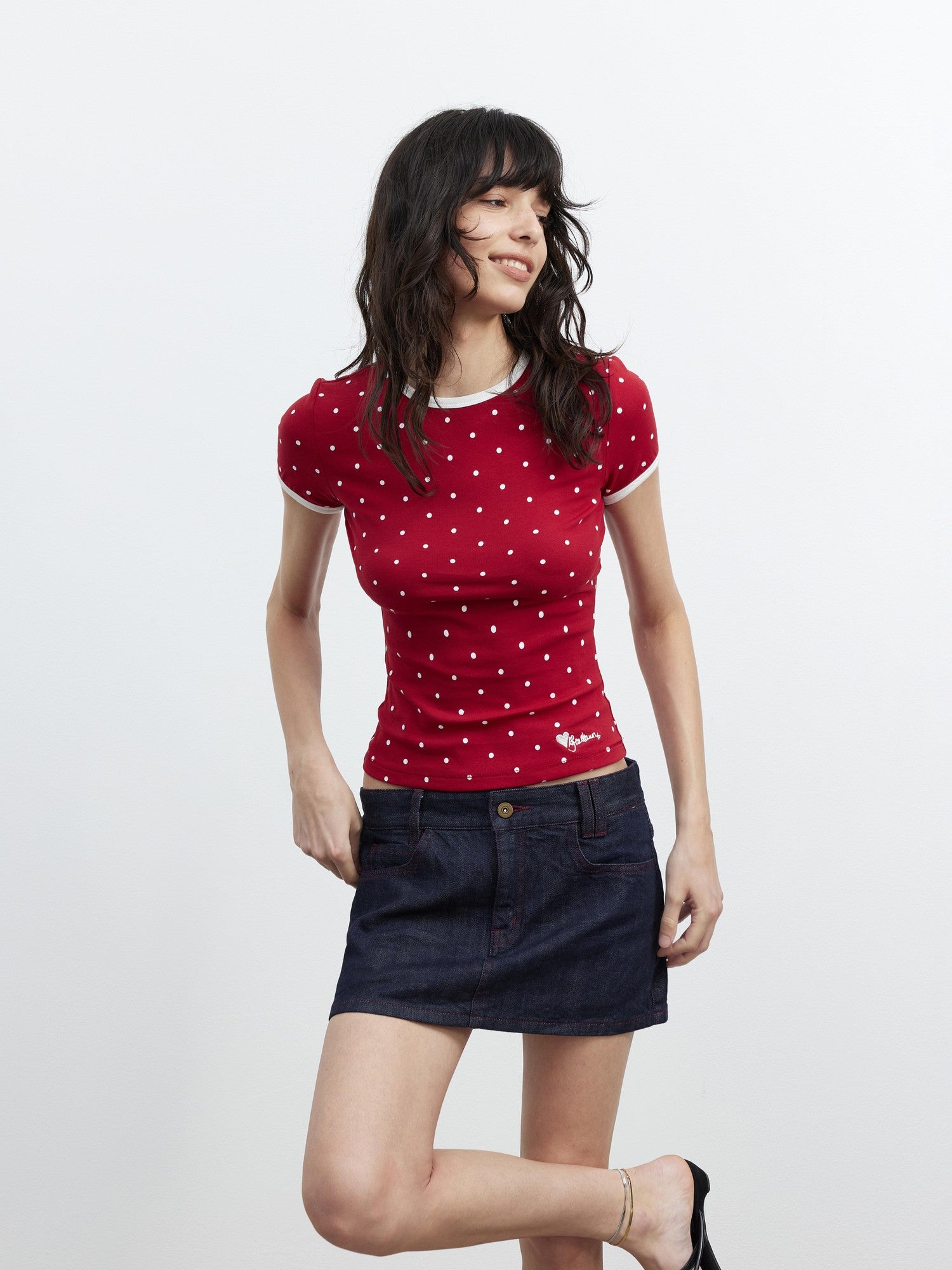 AFTADAWN 3d Contrast Polka Dot Embroidered Slim Women&