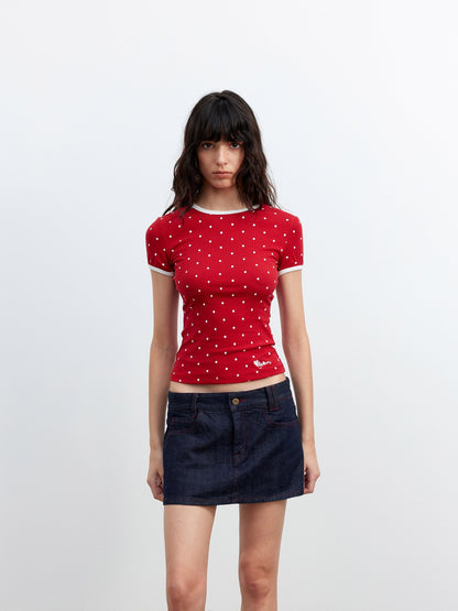 AFTADAWN 3d Contrast Polka Dot Embroidered Slim Women&