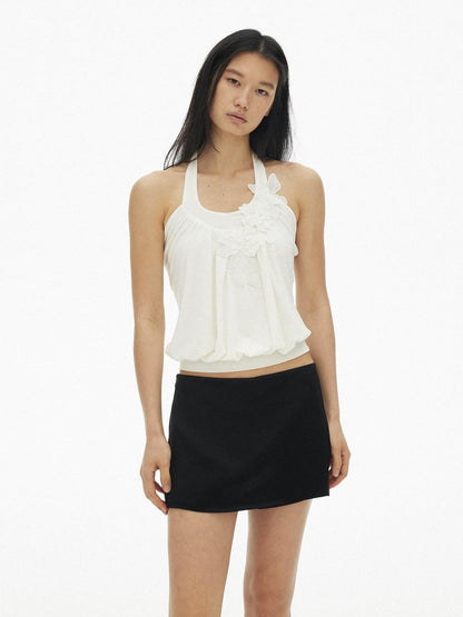 AFTADAWN 3d Embroidered Floral Ruched U Neck Women&