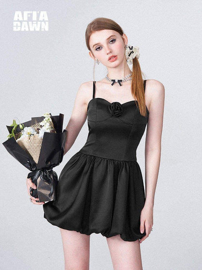 AFTADAWN 3d Rose Cinched Waist Bubble Skirt Women&