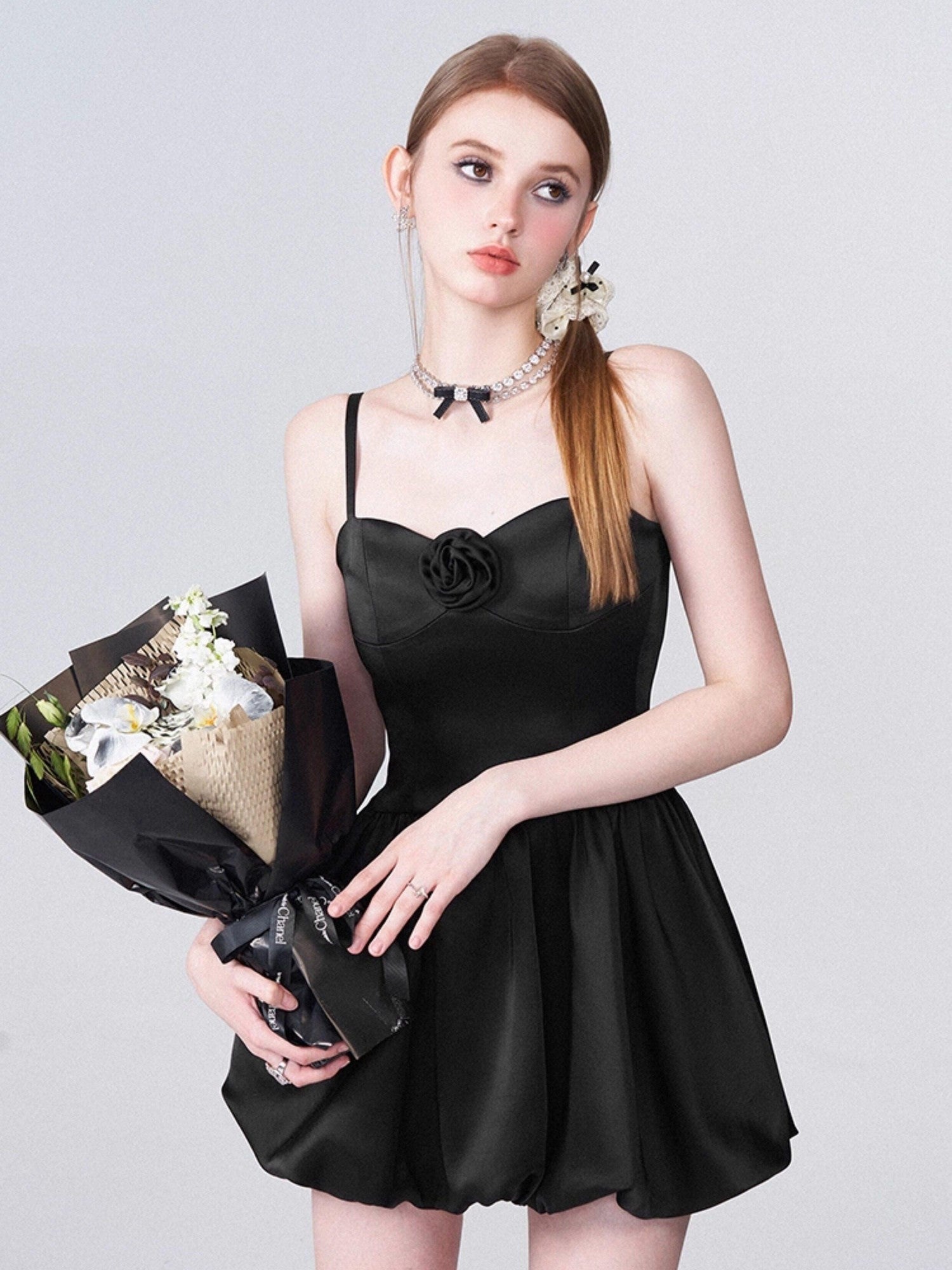 AFTADAWN 3d Rose Cinched Waist Bubble Skirt Women&